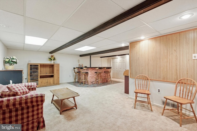 7 Taylor Ln, Doylestown, PA 18902 - living area with bar area, carpet, and a drop ceiling