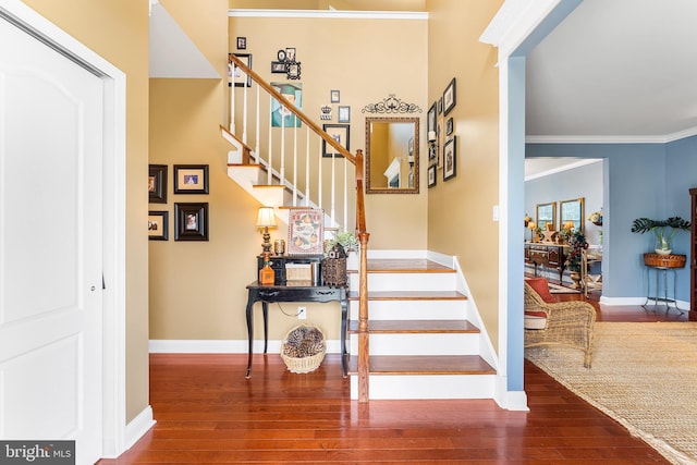 310 Windsor Rd, Mullica Hill, NJ 08062 - staircase featuring wood finished floors, baseboards, and ornamental molding
