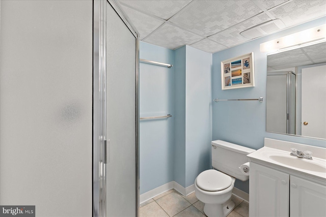 605 Chesapeake House Rd Unit 605N, Bethany Beach, DE 19930 - bathroom with a stall shower, toilet, vanity, tile patterned floors, and baseboards