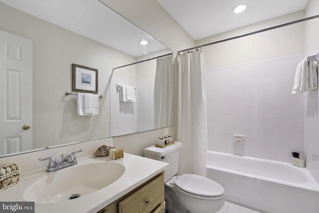 4714 Major Ct, Alexandria, VA 22312 - bathroom featuring vanity, toilet, shower / tub combo with curtain, tile patterned flooring, and recessed lighting