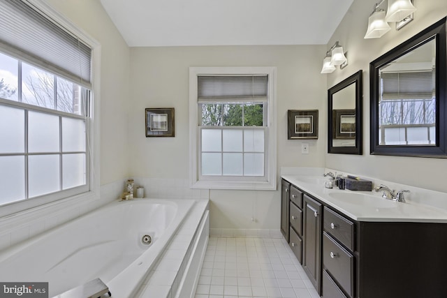 4714 Major Ct, Alexandria, VA 22312 - full bath featuring tile patterned floors, baseboards, double vanity, and a jetted tub