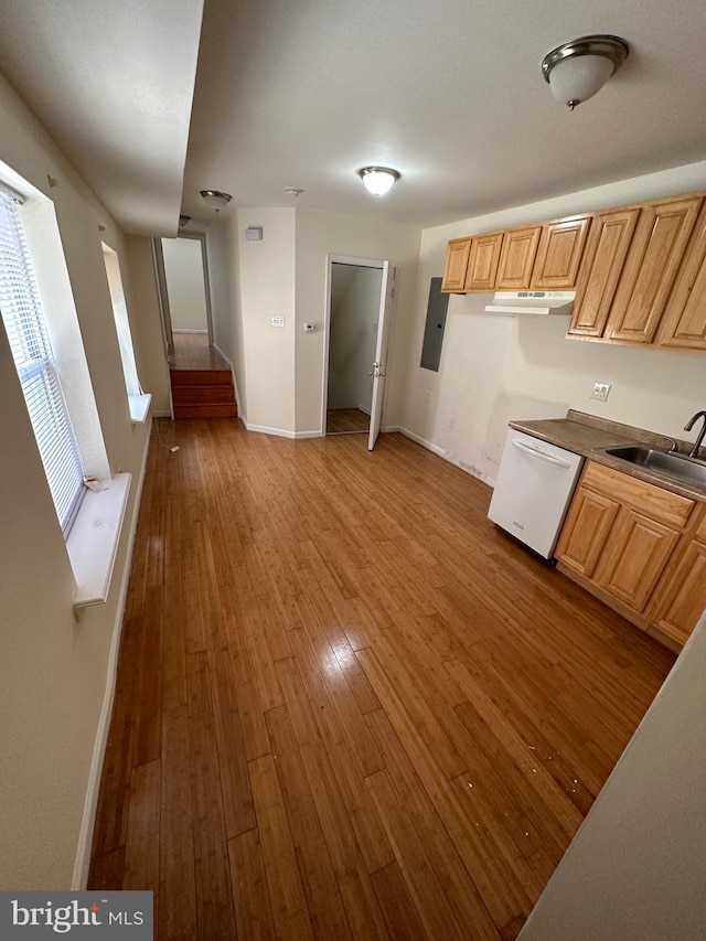 1844 W Master St, Philadelphia, PA 19121 - kitchen featuring a sink, white dishwasher, wood finished floors, and electric panel