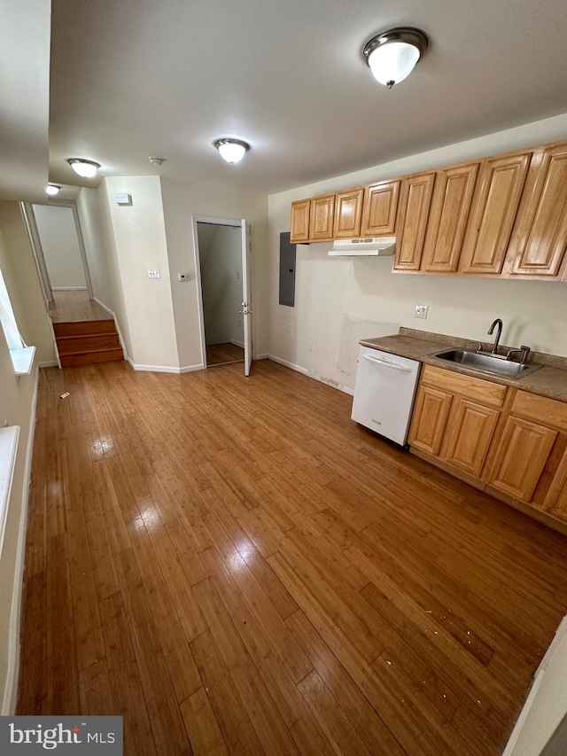 1844 W Master St, Philadelphia, PA 19121 - kitchen with a sink, white dishwasher, electric panel, wood-type flooring, and baseboards