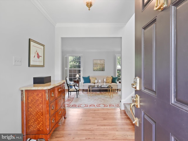 7287 Evans Mill Rd, Mclean, VA 22101 - entryway featuring light wood-type flooring and crown molding