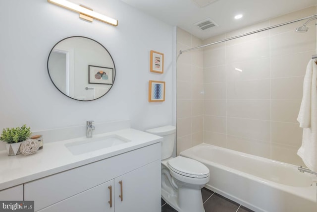 2310 4th St NE Unit 22, Washington, DC 20002 - bathroom with toilet, vanity, bathing tub / shower combination, tile patterned floors, and recessed lighting