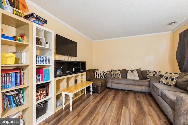 11500 Acton Ln, Waldorf, MD 20601 - living area with wood finished floors, ornamental molding, and a textured ceiling