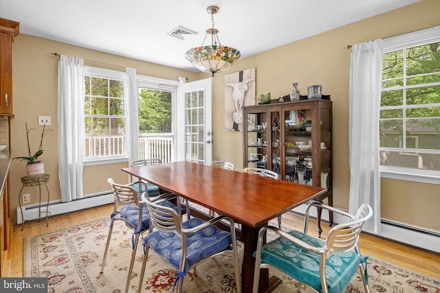 10 Hickory Dr, Doylestown, PA 18901 - dining room featuring baseboard heating, plenty of natural light, and light wood-style flooring