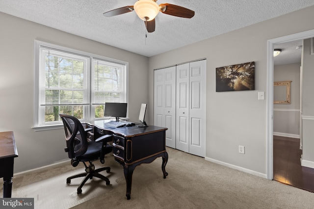 8 Pheasant Run Ct, Lutherville Timonium, MD 21093 - office featuring ceiling fan, carpet flooring, a textured ceiling, and baseboards