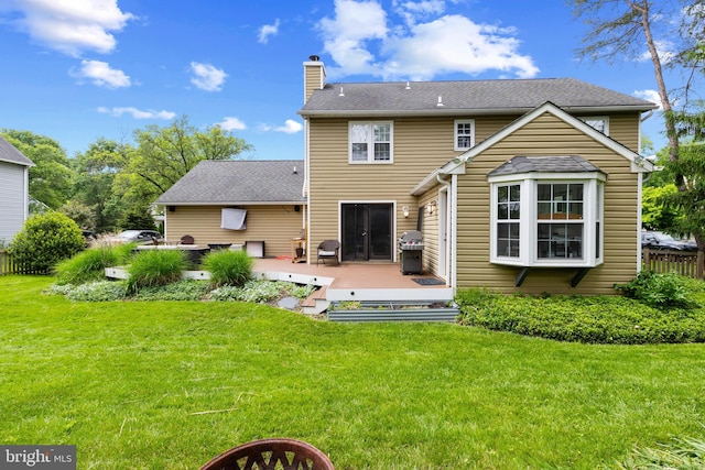 8 Pheasant Run Ct, Lutherville Timonium, MD 21093 - rear view of house featuring a lawn, a chimney, and a deck