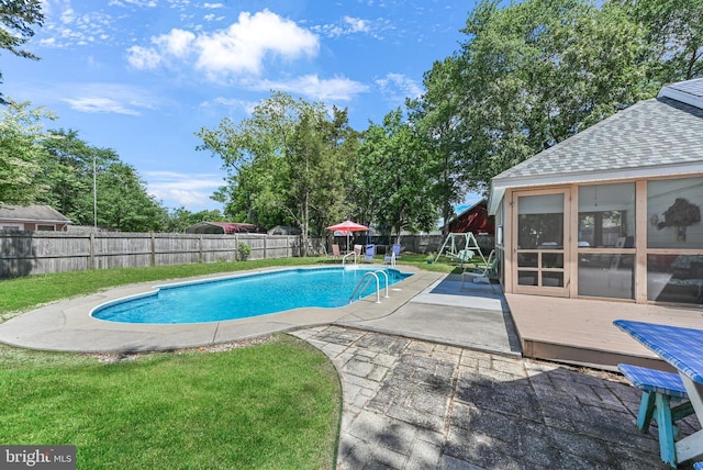 714 W St, Laurel, DE 19956 - view of swimming pool with a wooden deck and a patio area