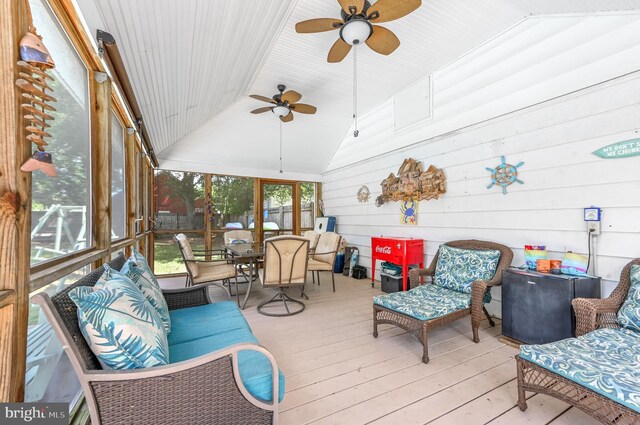 714 W St, Laurel, DE 19956 - sunroom / solarium featuring a ceiling fan, vaulted ceiling, and outdoor dining space
