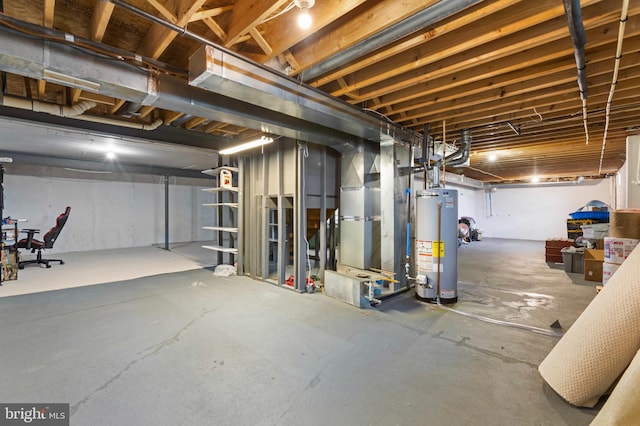unfinished basement with water heater