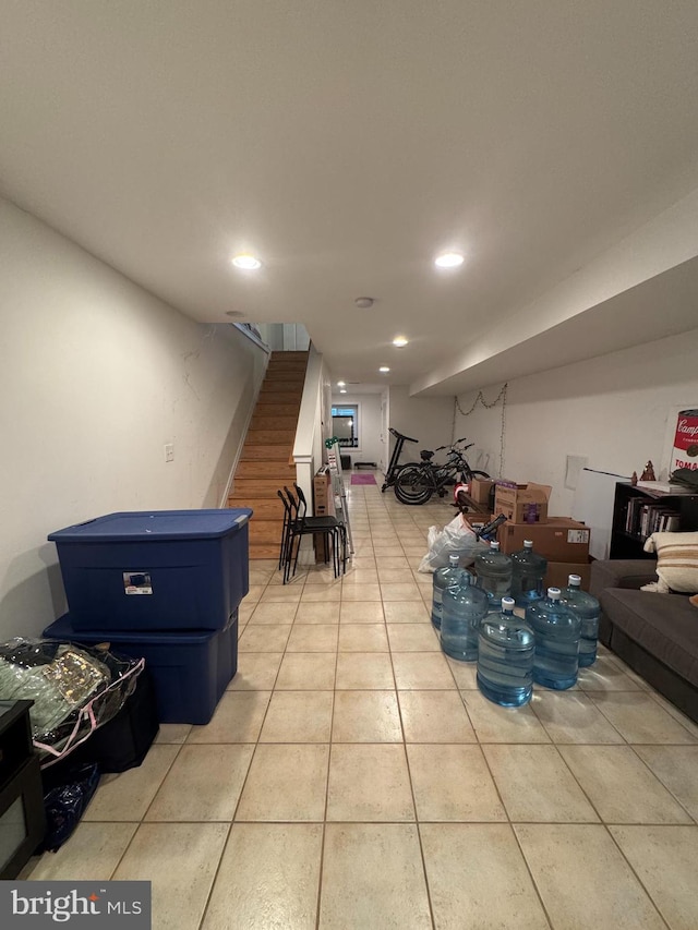 641 N 12th St, Philadelphia, PA 19123 - interior space featuring stairway, light tile patterned flooring, and recessed lighting