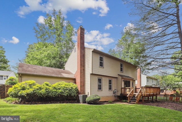 10007 Marshall Pond Rd, Burke, VA 22015 - back of property with a chimney, a wooden deck, and central air condition unit