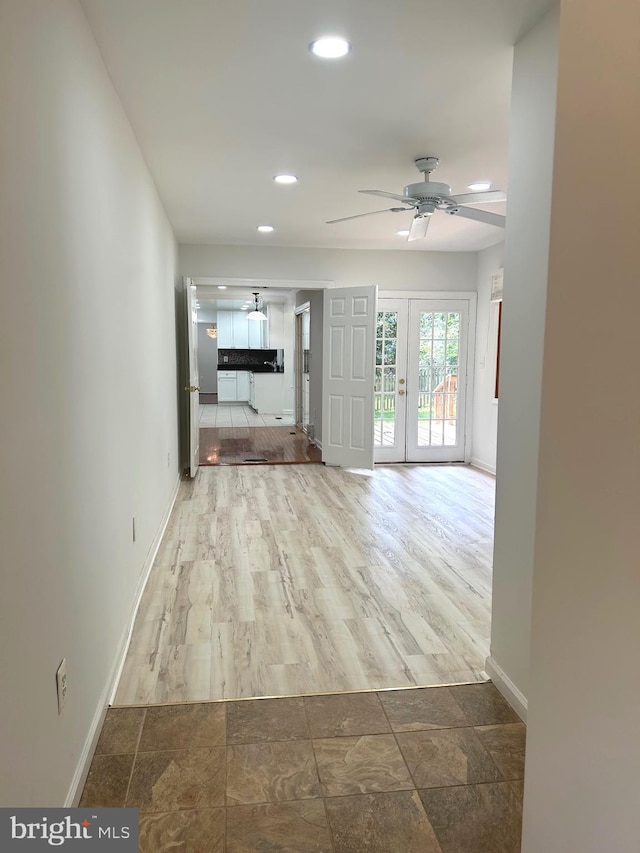 8524 Betterton Ct, Vienna, VA 22182 - unfurnished living room featuring french doors, ceiling fan, baseboards, and recessed lighting