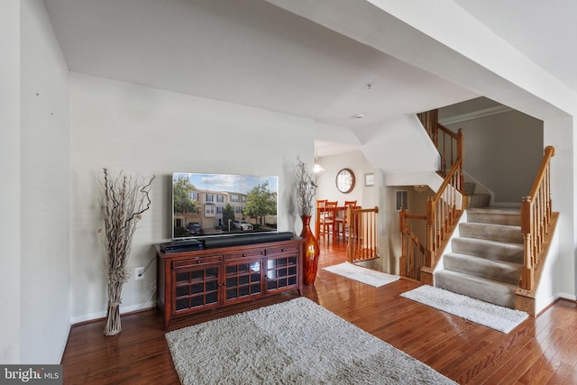 7163 Deep Falls Way Unit 139, Elkridge, MD 21075 - living room with hardwood / wood-style flooring, stairs, and baseboards