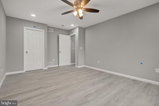 1500A Embassy, Harrisburg, PA 17109 - unfurnished bedroom with baseboards, light wood finished floors, recessed lighting, and a ceiling fan