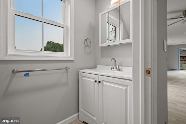1500A Embassy, Harrisburg, PA 17109 - bathroom featuring plenty of natural light, vanity, wood finished floors, and ceiling fan
