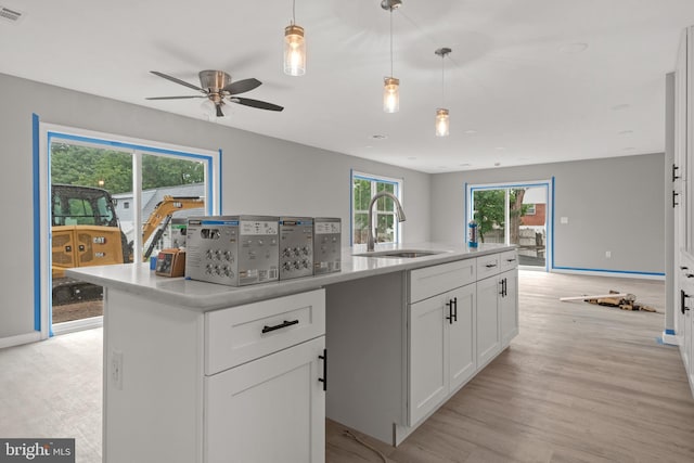 1500A Embassy, Harrisburg, PA 17109 - kitchen featuring a sink, baseboards, light countertops, a ceiling fan, and light wood finished floors