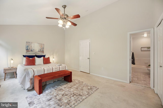 14321 Long Channel Dr, Germantown, MD 20874 - bedroom with carpet flooring, connected bathroom, and high vaulted ceiling