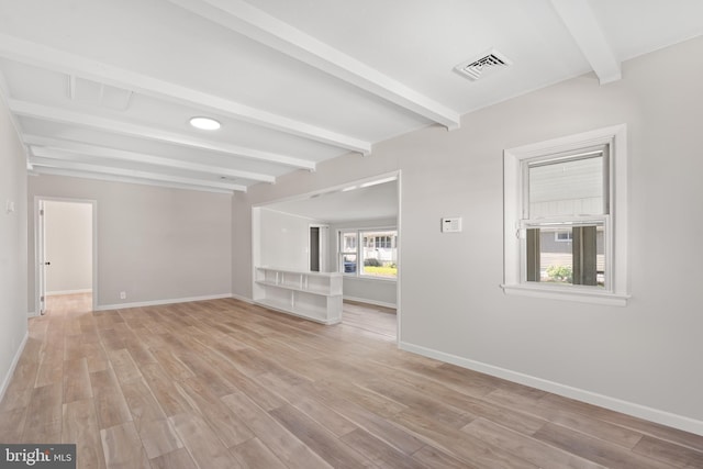 341 Ives Ave, Penns Grove, NJ 08069 - unfurnished living room with beamed ceiling, light wood-style flooring, and baseboards