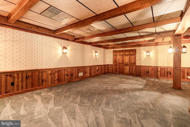 4 Apple Tree Ln, Hummelstown, PA 17036 - below grade area featuring carpet, a wainscoted wall, wallpapered walls, and wood walls