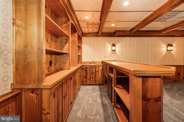 4 Apple Tree Ln, Hummelstown, PA 17036 - wine room with wallpapered walls, carpet flooring, recessed lighting, and beamed ceiling