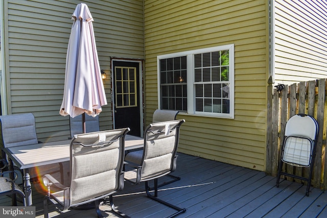 wooden deck featuring outdoor dining space and fence