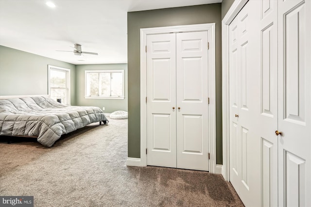 2006 N Bancroft Pkwy, Wilmington, DE 19806 - bedroom with carpet, two closets, baseboards, and ceiling fan