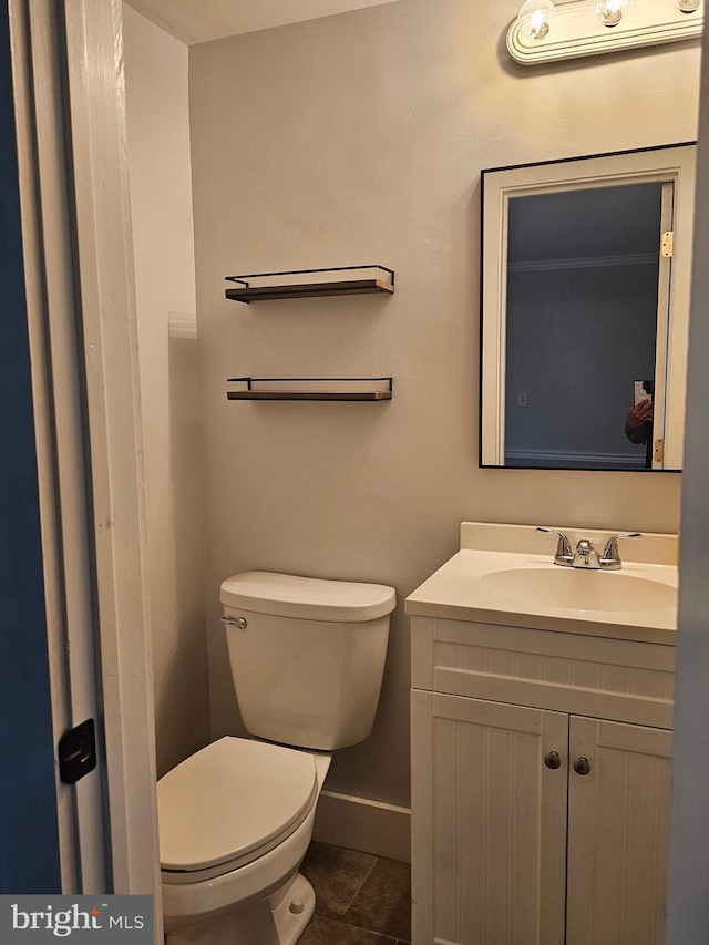 10992 Roxbury Rd, Orrstown, PA 17244 - half bath with toilet, baseboards, vanity, and tile patterned floors