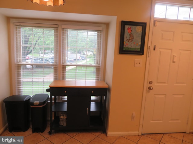 foyer with light tile patterned flooring, healthy amount of natural light, and baseboards