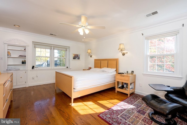 9841 Meadowcroft Ln, Montgomery Village, MD 20886 - bedroom with wood finished floors, ornamental molding, baseboards, and ceiling fan