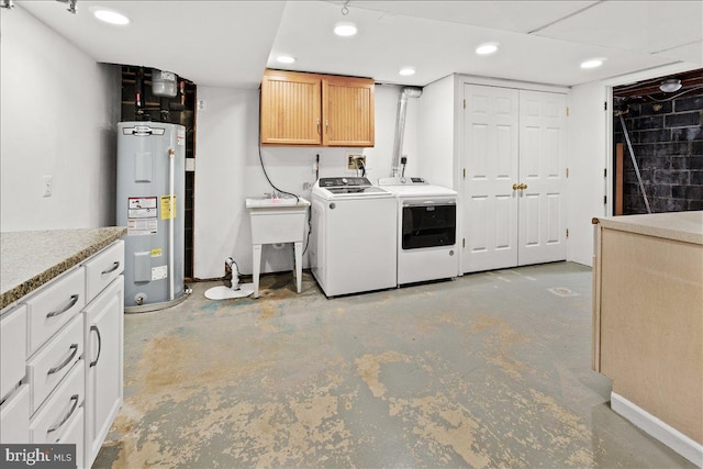 101 Flower, Mount Airy, MD 21771 - laundry area featuring separate washer and dryer, water heater, recessed lighting, and cabinet space