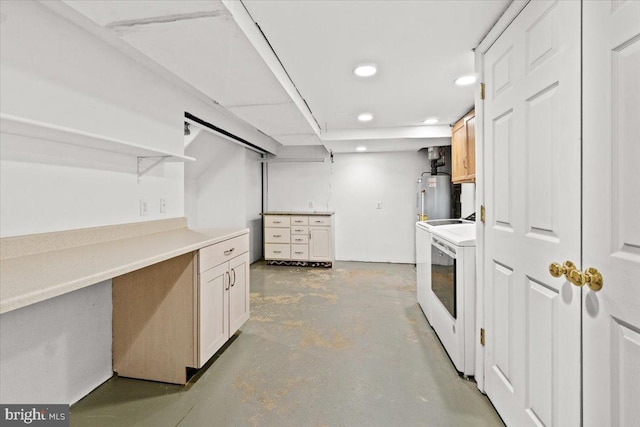 101 Flower, Mount Airy, MD 21771 - washroom featuring cabinet space, gas water heater, recessed lighting, and washing machine and dryer