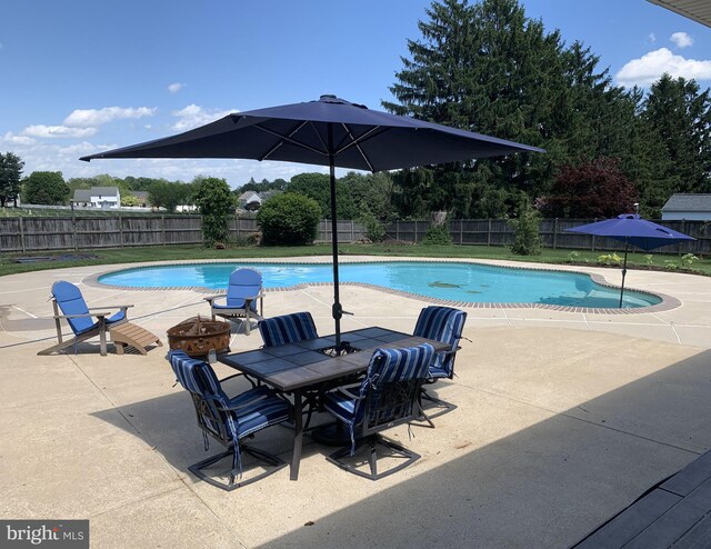 view of pool featuring a fenced backyard and a patio area