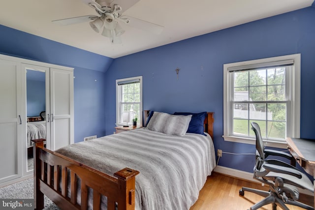 3663 Trinity, Alexandria, VA 22304 - bedroom featuring wood finished floors, lofted ceiling, baseboards, and ceiling fan