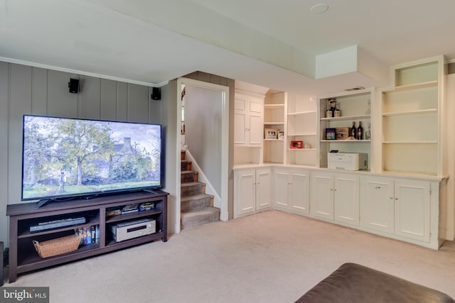 3663 Trinity, Alexandria, VA 22304 - unfurnished living room with light colored carpet and stairs