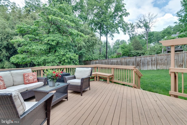 3663 Trinity, Alexandria, VA 22304 - wooden terrace featuring an outdoor living space and view of wooded area