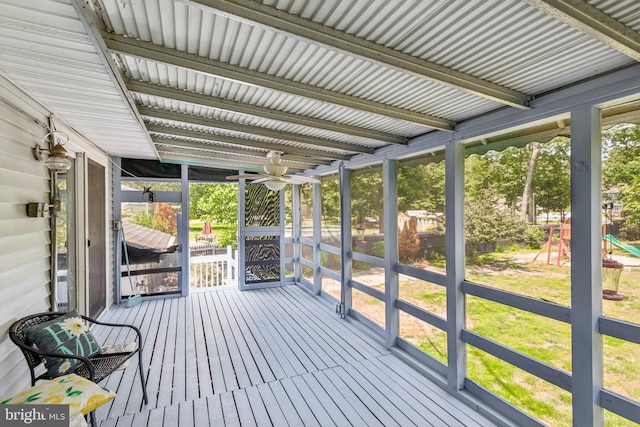 513 Louisiana Trl, Browns Mills, NJ 08015 - unfurnished sunroom featuring a ceiling fan