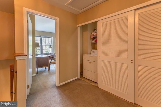 17 Pilgrim Ct, Ewing, NJ 08628 - corridor with washer / clothes dryer, carpet flooring, and baseboards