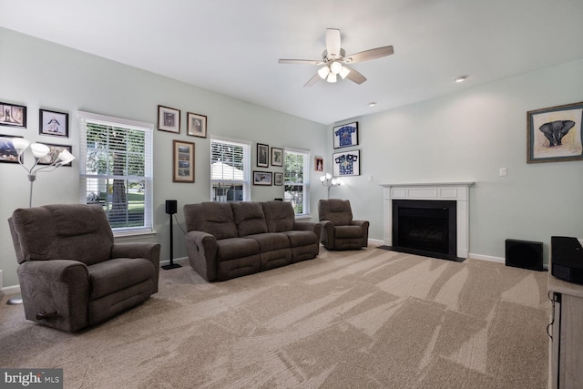 1839 Disney Estates Cir, Severn, MD 21144 - living area featuring carpet, a fireplace with flush hearth, and plenty of natural light