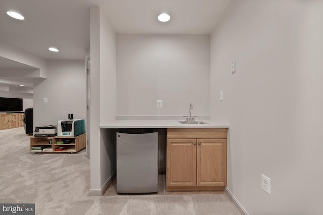 1839 Disney Estates Cir, Severn, MD 21144 - indoor wet bar featuring refrigerator, light colored carpet, and recessed lighting