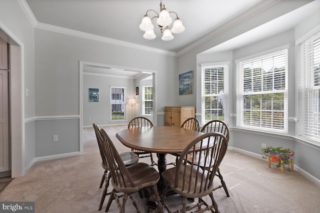 1839 Disney Estates Cir, Severn, MD 21144 - dining space with light carpet, a chandelier, and ornamental molding