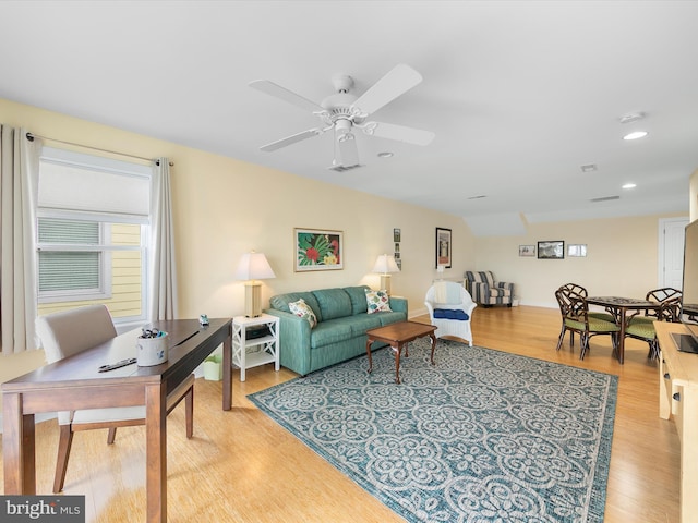 32561 Heron Cir Unit 13, Bethany Beach, DE 19930 - living area with light wood finished floors, recessed lighting, and a ceiling fan