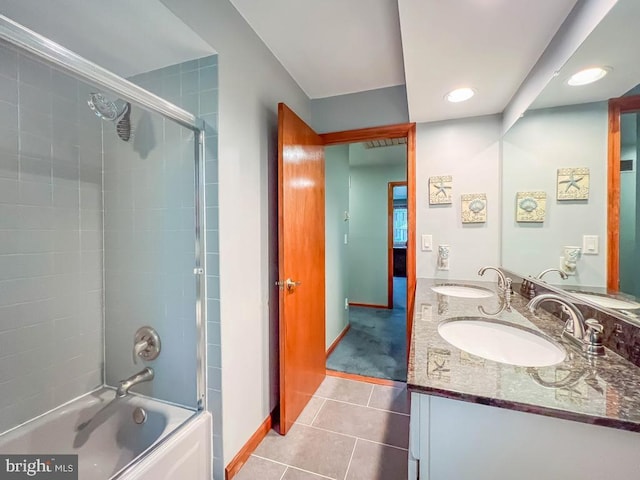 500 Newport Cir, Langhorne, PA 19053 - full bath featuring tile patterned flooring, bath / shower combo with glass door, double vanity, baseboards, and recessed lighting