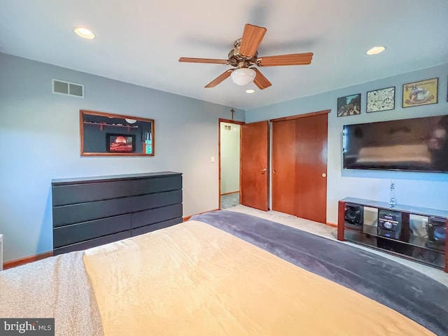 500 Newport Cir, Langhorne, PA 19053 - bedroom with a closet, recessed lighting, ceiling fan, baseboards, and carpet