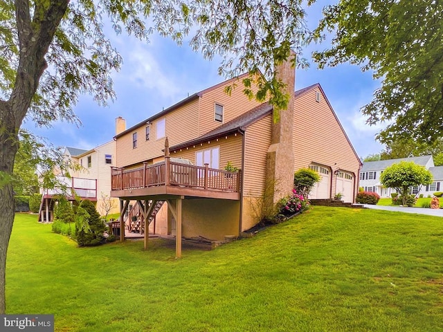 500 Newport Cir, Langhorne, PA 19053 - back of house with a chimney, a deck, and a lawn