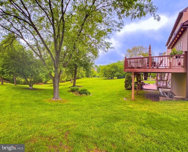 500 Newport Cir, Langhorne, PA 19053 - view of green lawn featuring a deck and stairway