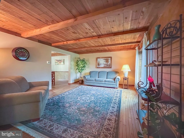 500 Newport Cir, Langhorne, PA 19053 - living area featuring wooden ceiling with exposed beams, hardwood / wood-style floors, and baseboards