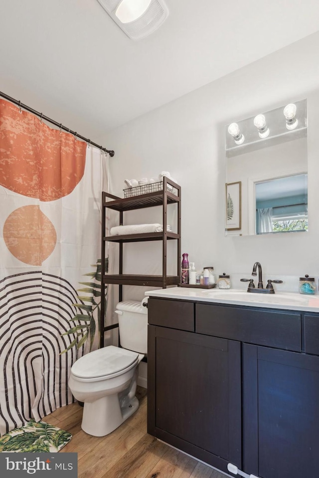 301 Heine Ave, Woodbine, NJ 08270 - full bath featuring toilet, wood finished floors, vanity, and a shower with shower curtain
